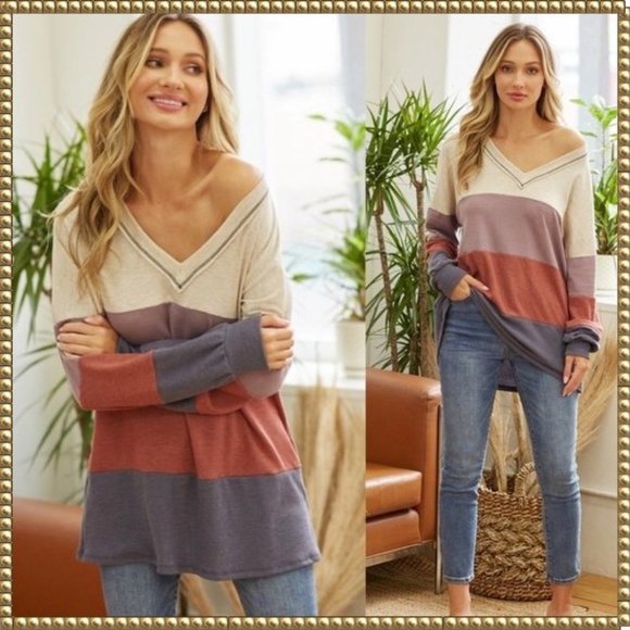 Lovely Melody Tops - NWOT Lovely Melody Color Block V-Neck Oversized Shirt Size XL